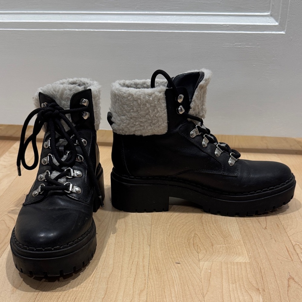 Marc Fisher Black Lace Up Shearling Boots